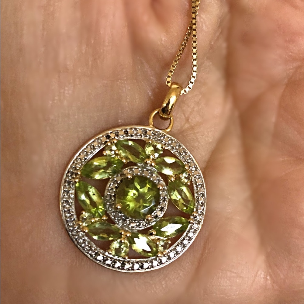 Sterling w/14kt overlay crystal pendant necklace.